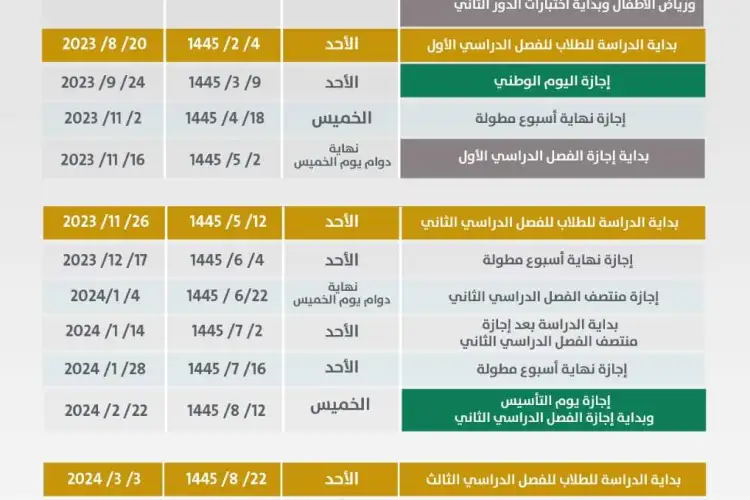 التقويم الدراسي 2024 السعودية